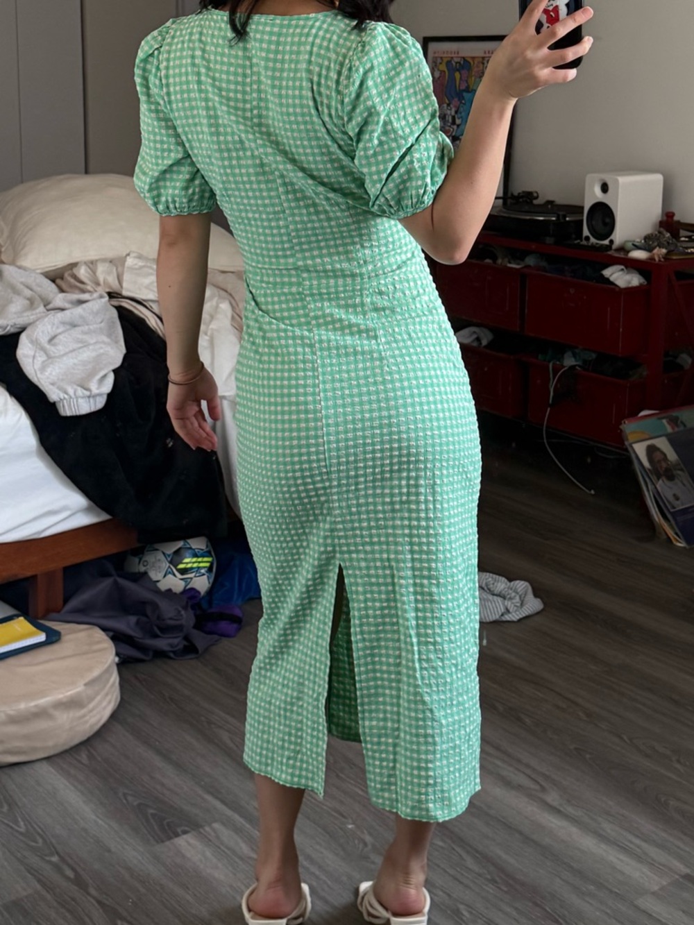 Zara Green Gingham Midi Dress with Cutout - Picture 4 of 4